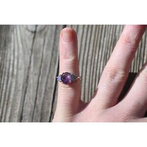 Engagement ring Amethyst and opal  sterling silver size 3 4 5 6 7 8 9 10 11 12 A